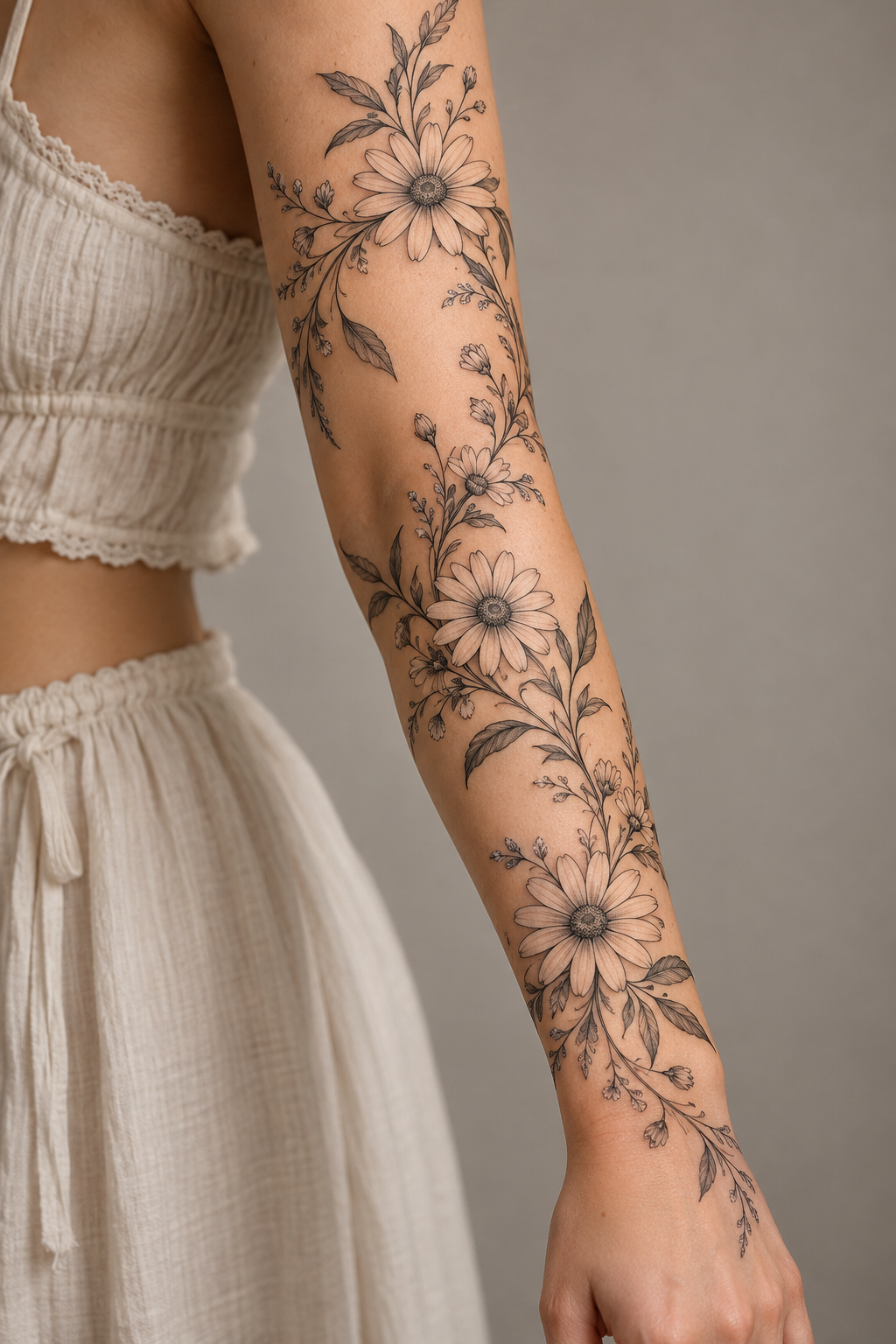 Daisy Chain single-line tattoos for women idea