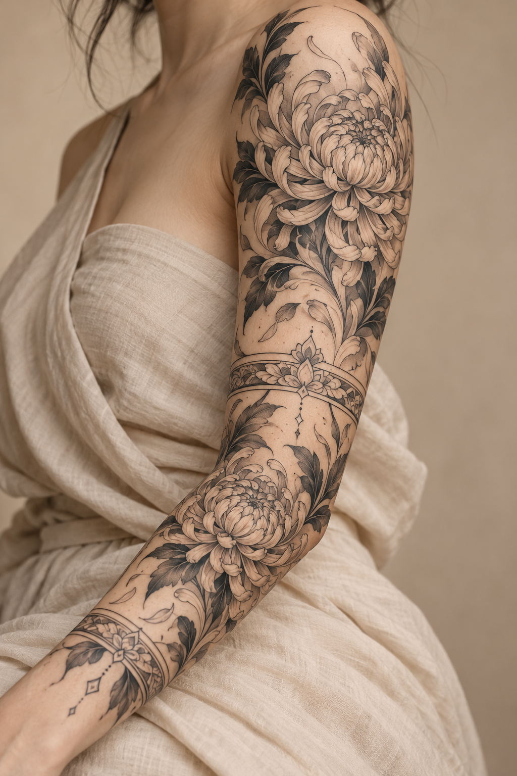 Chrysanthemum Band single-line tattoos for women idea