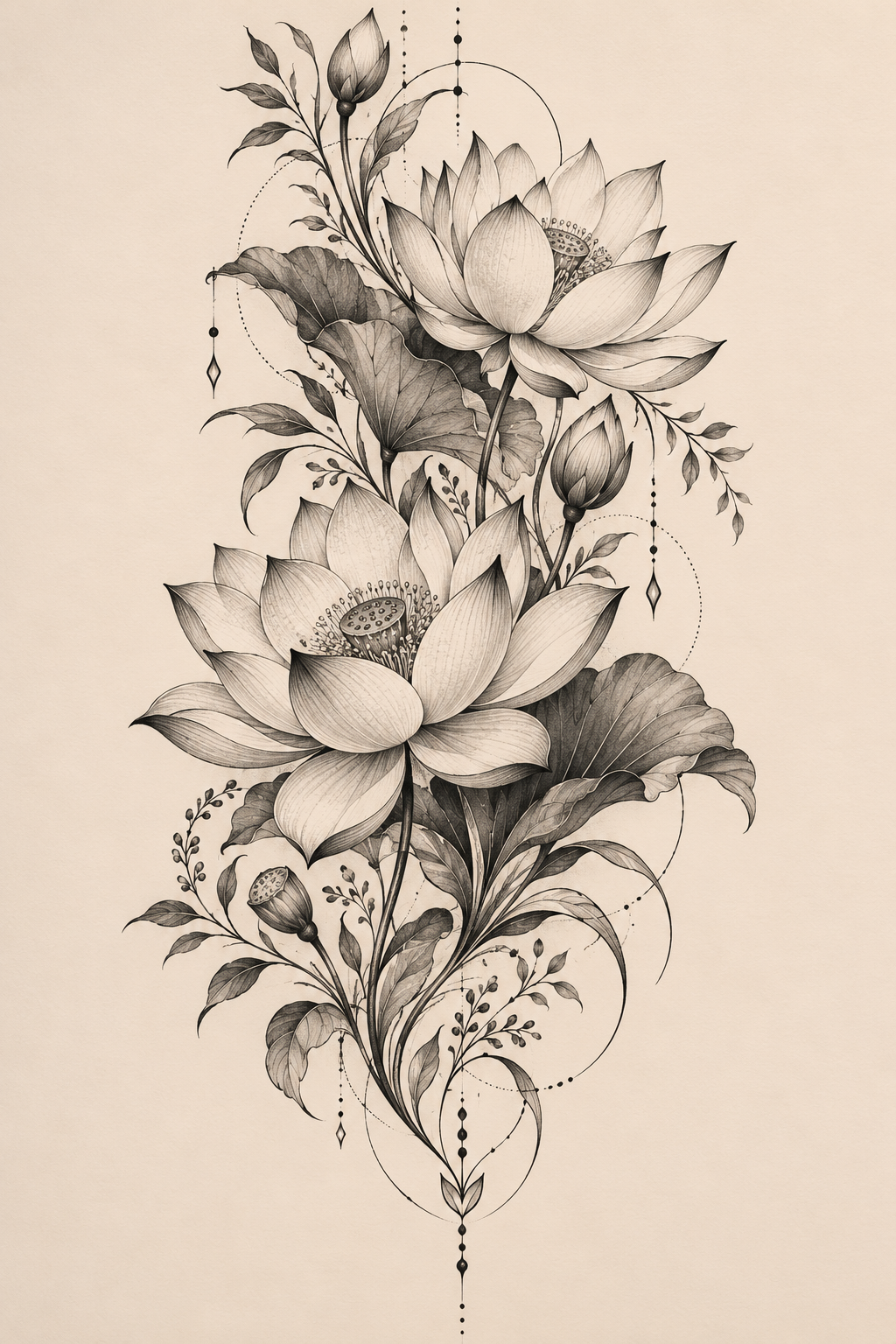 Lotus Sleeve single-line tattoos for women idea