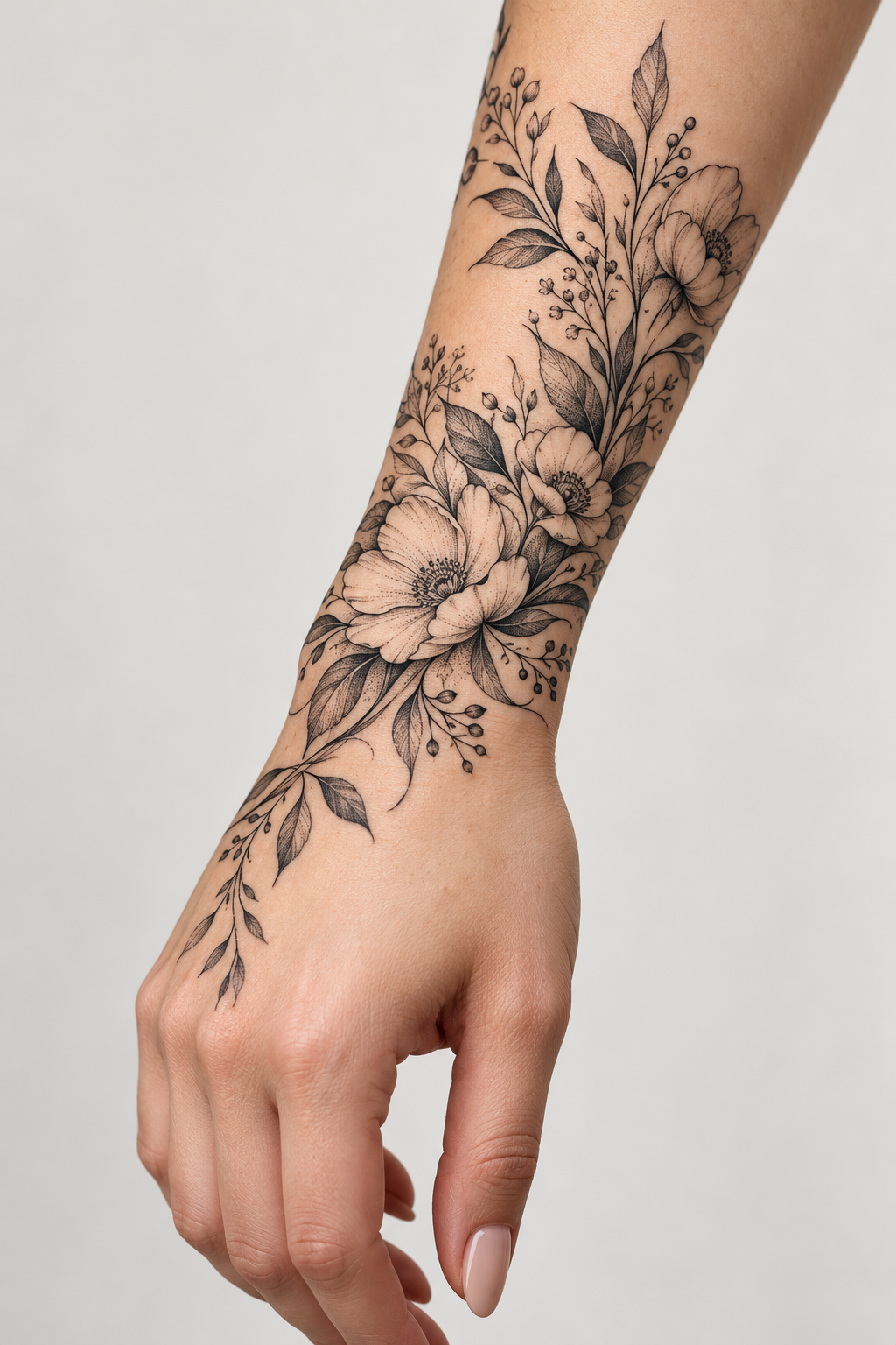Floral Wrist Cuff single-line tattoos for women idea