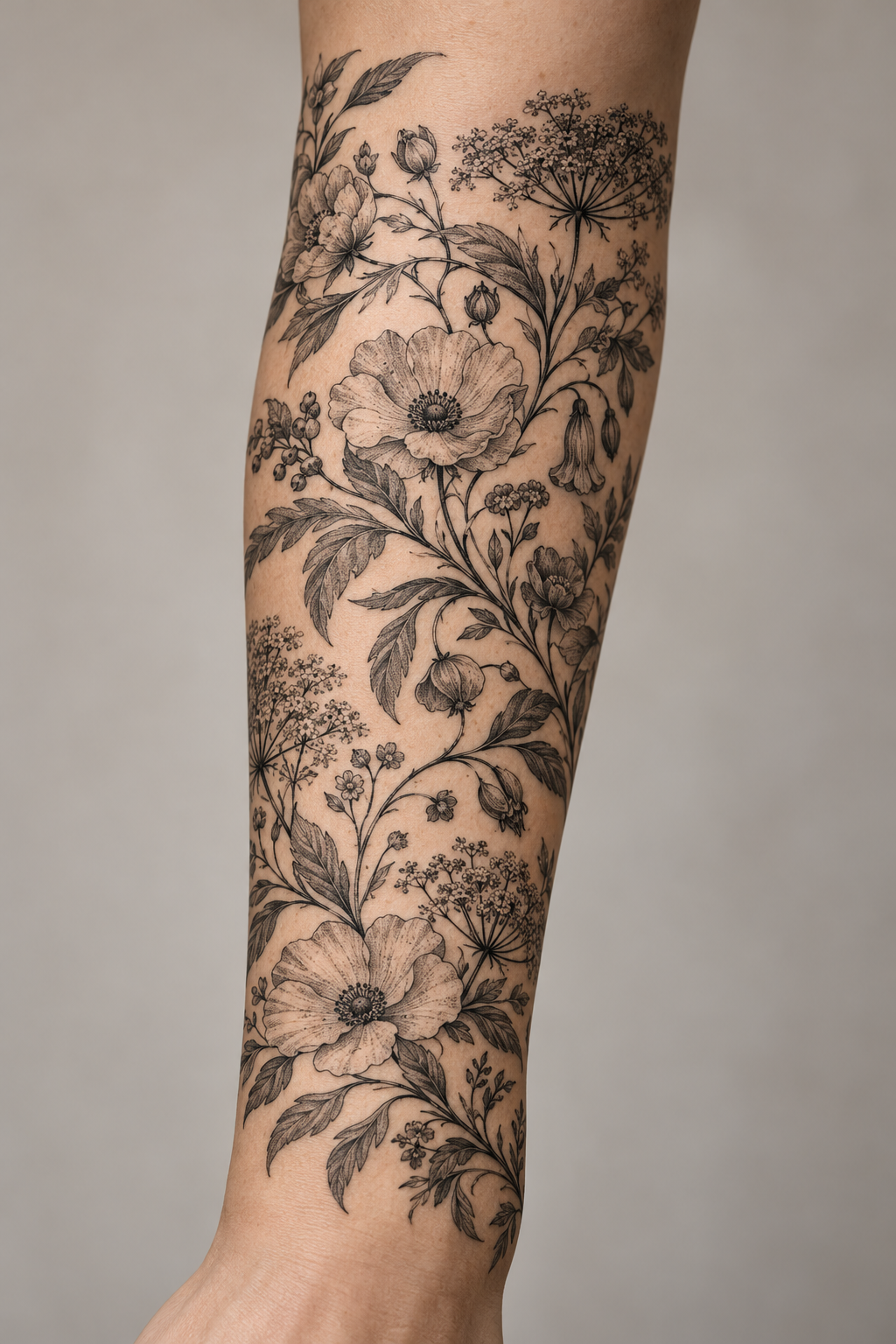 Vintage Floral Band single-line tattoos for women idea