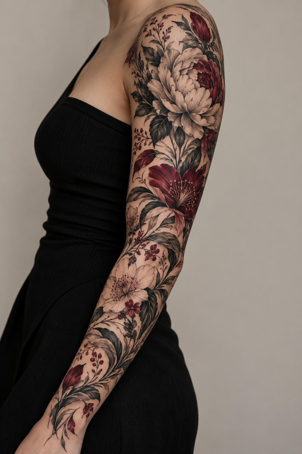 floral tattoo sleeve and cuff ideas