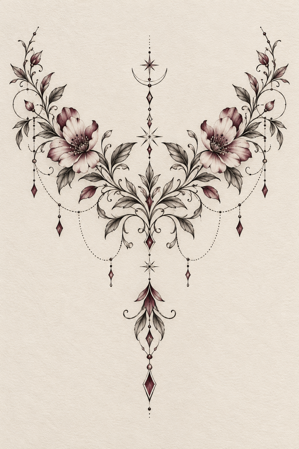 Feminine chest composition tattoo cover-up idea