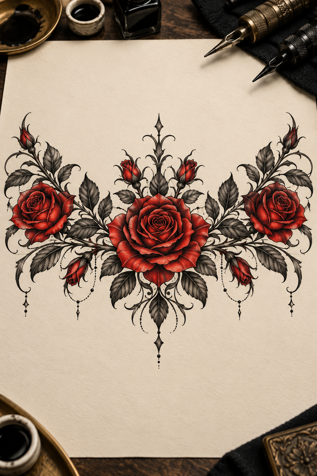 Red rose abdominal design tattoo cover-up idea