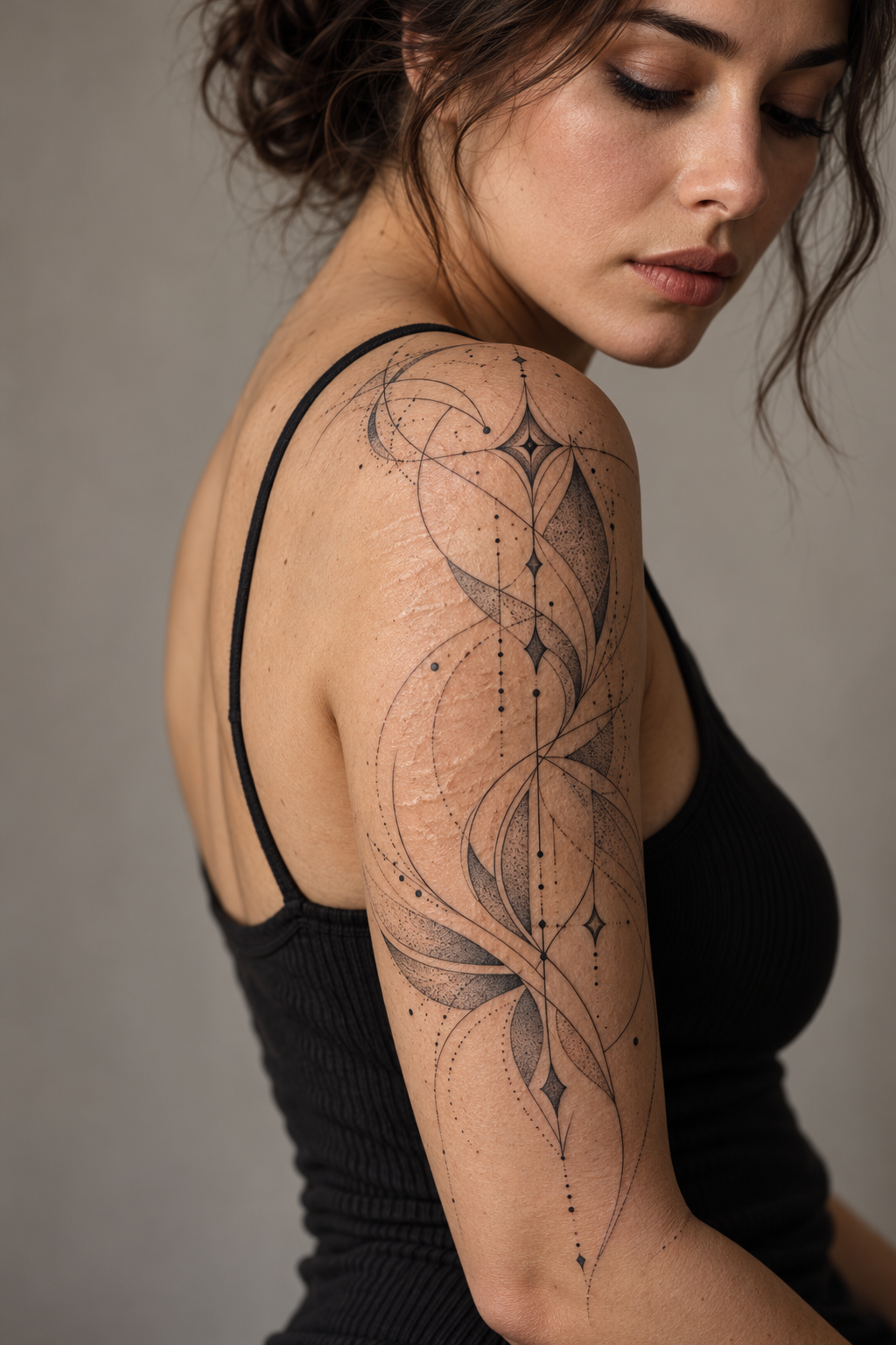 Geometric scar-covering pattern tattoo cover-up idea