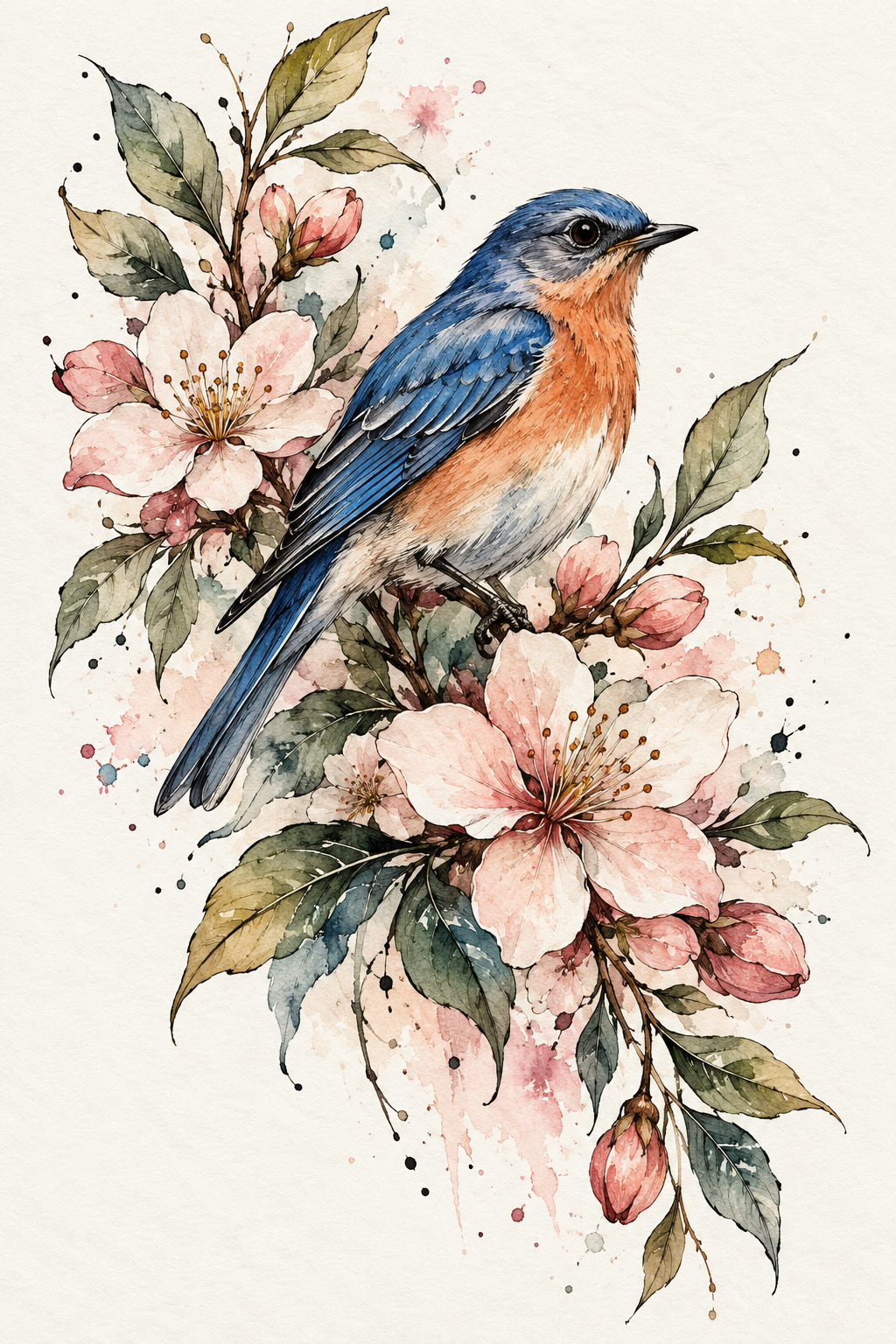 Watercolor bird and flowers tattoo cover-up idea