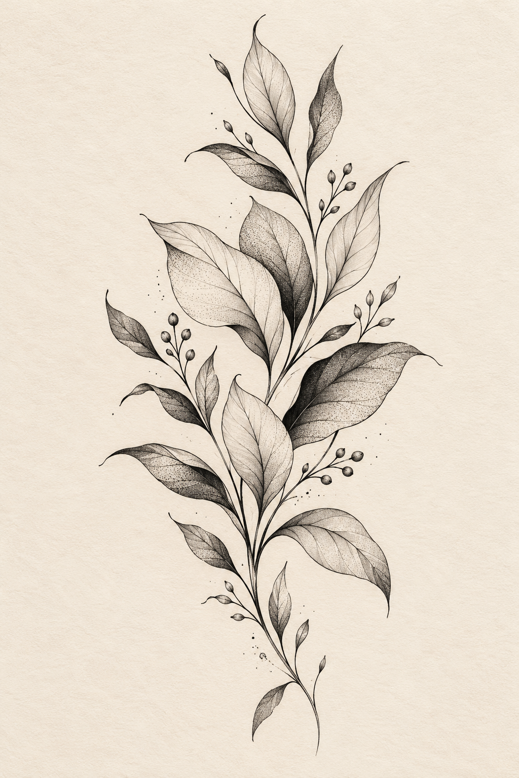 Fine-line leaf cluster tattoo cover-up idea