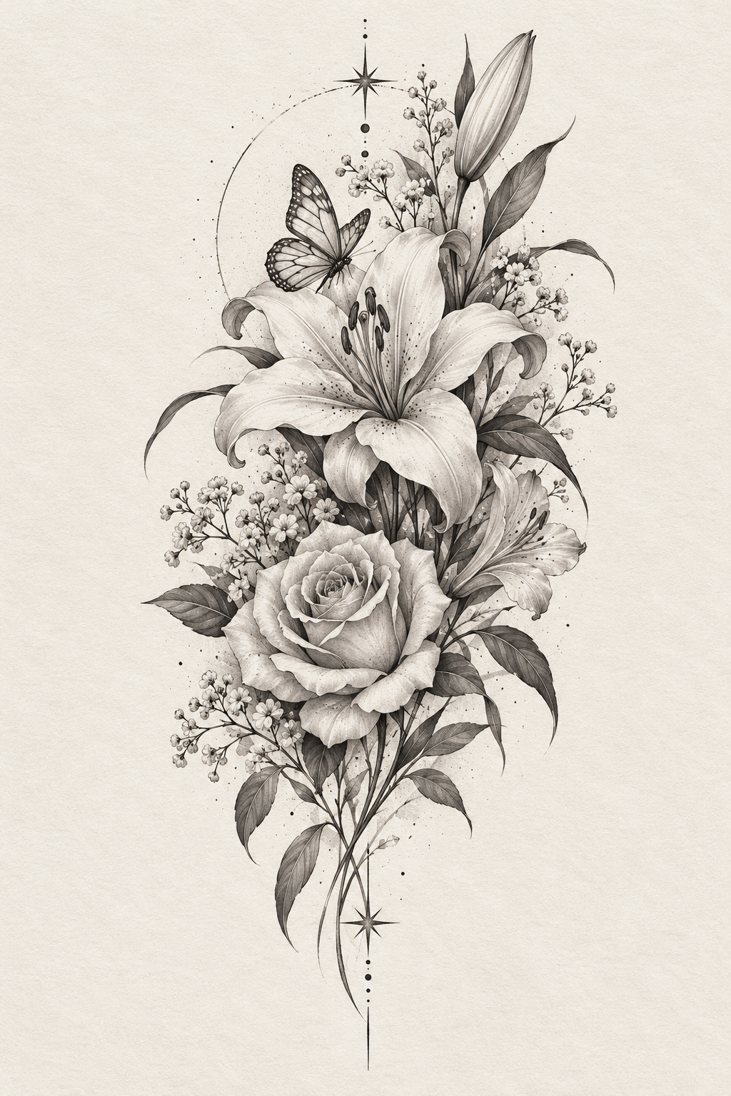 Memorial flower composition tattoo cover-up idea