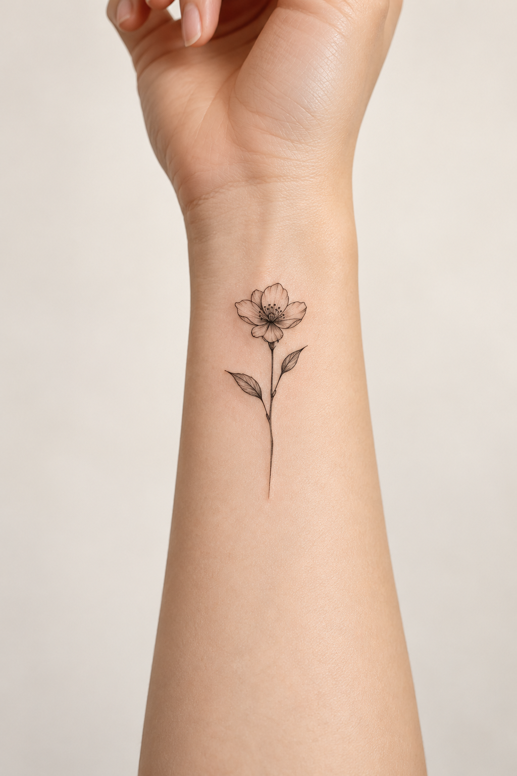 Fine-Line Flower tiny wrist tattoo idea for women