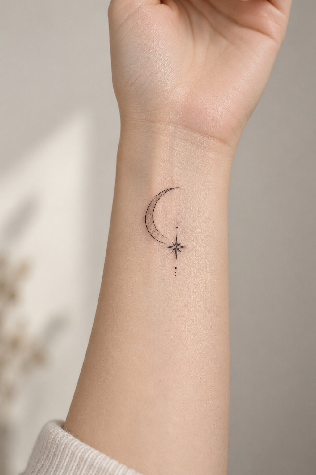 Moon and Star tiny wrist tattoo idea for women