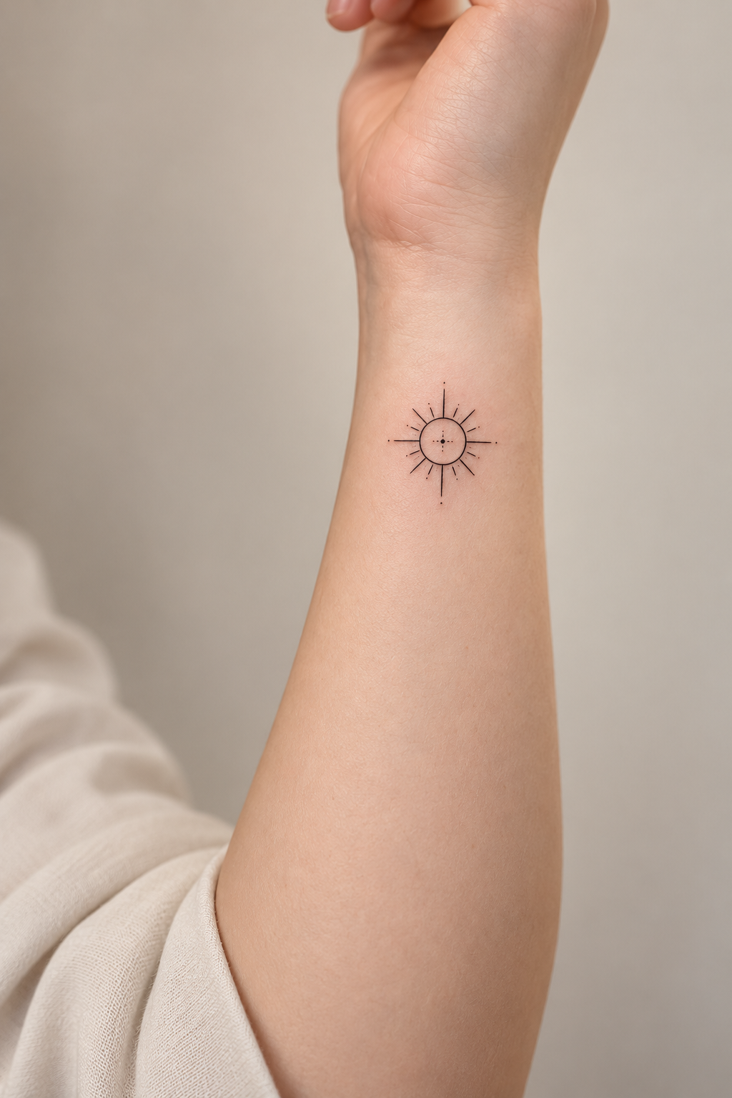 Simple Sun tiny wrist tattoo idea for women