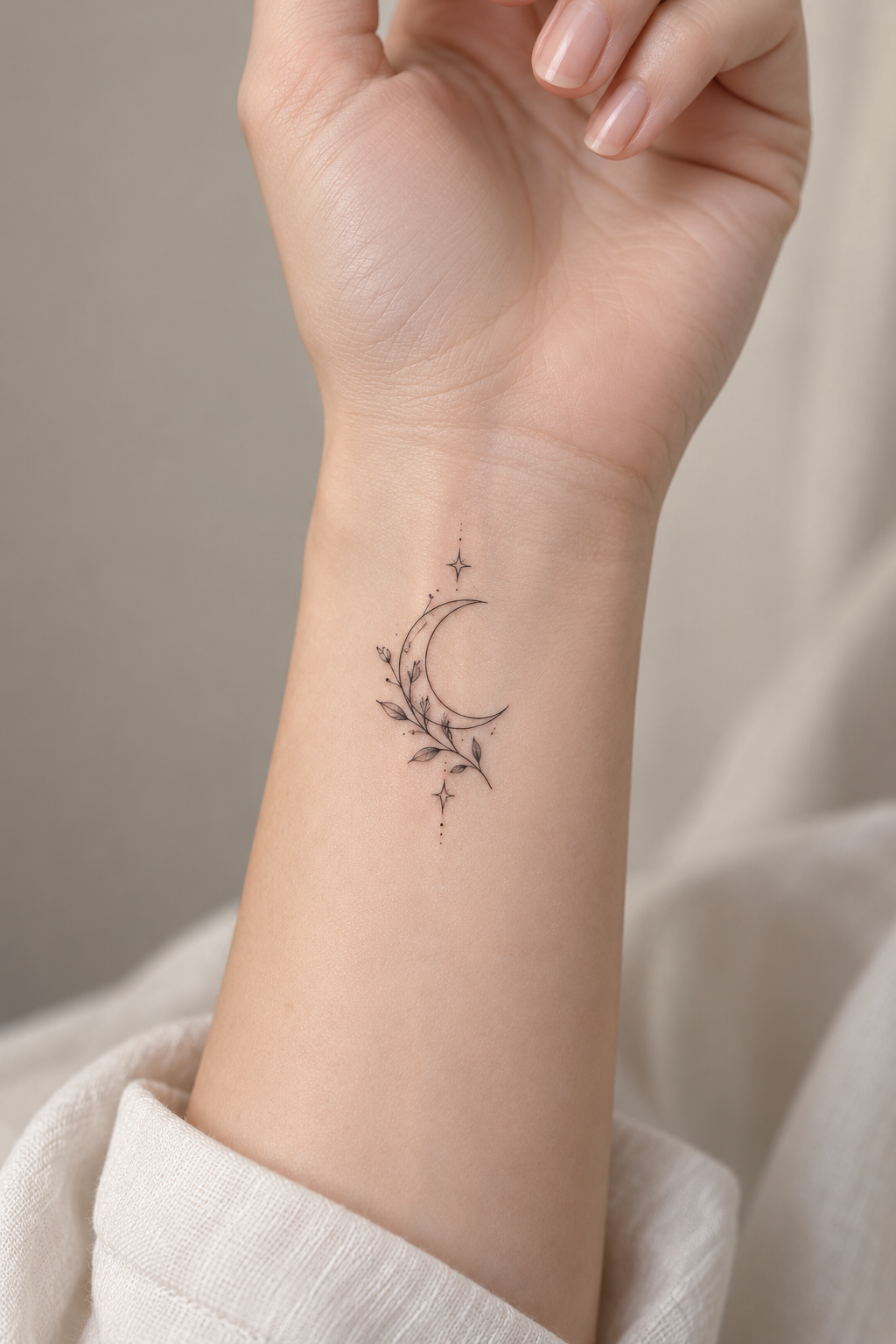 Little Crescent tiny wrist tattoo idea for women