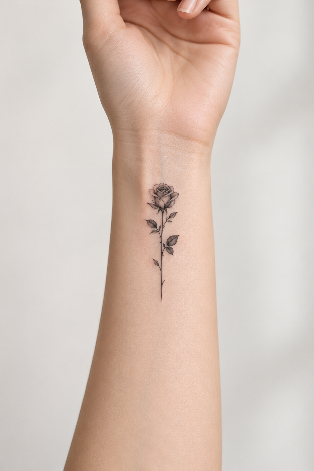 Fine-Line Rose tiny wrist tattoo idea for women