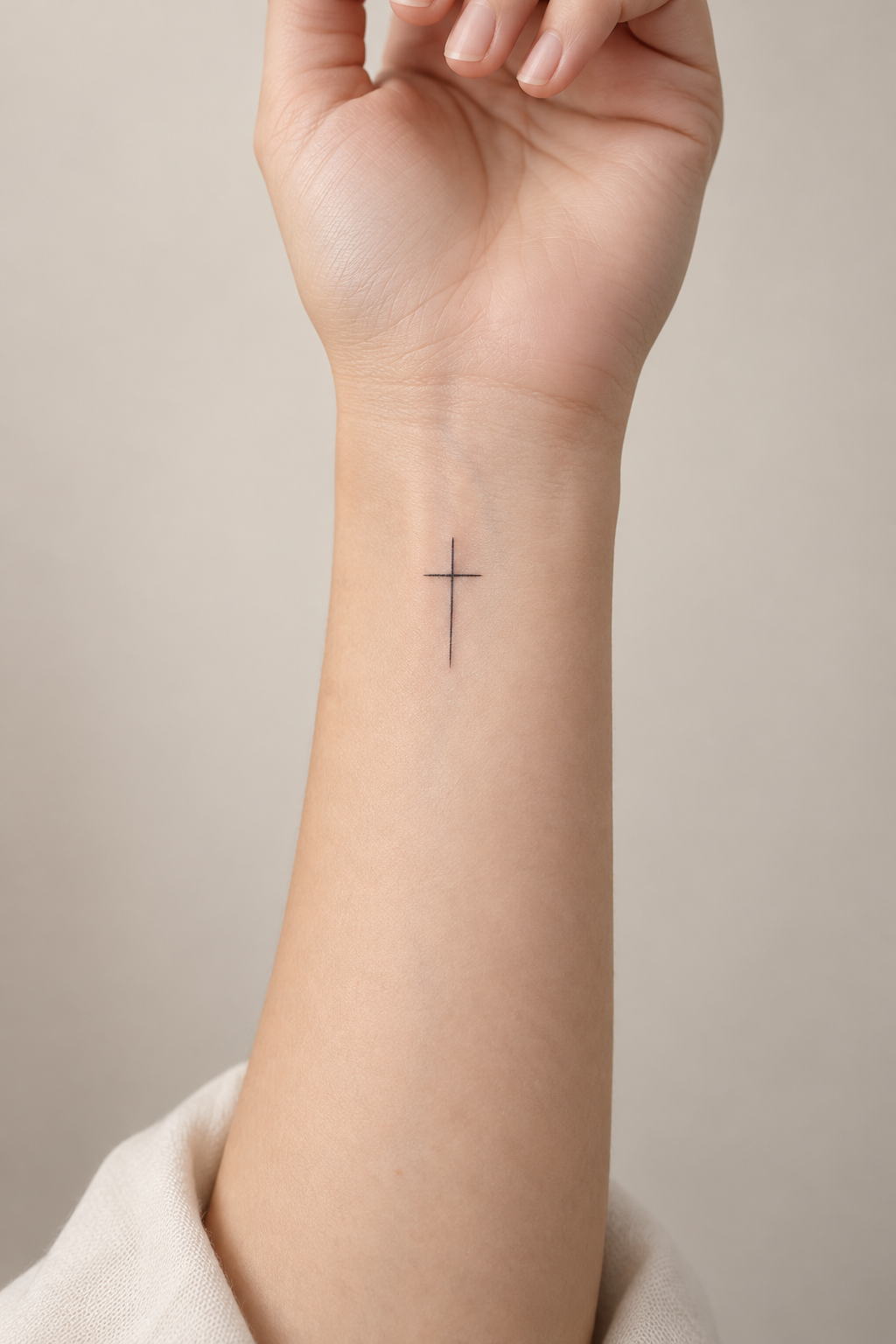 Simple Cross tiny wrist tattoo idea for women