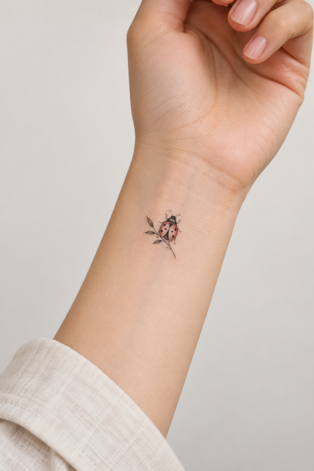 Small Ladybug tiny wrist tattoo idea for women
