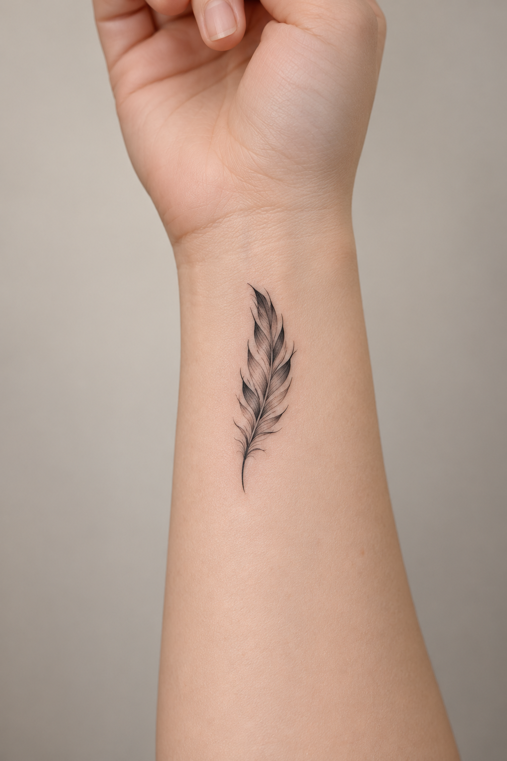 Dainty Feather tiny wrist tattoo idea for women