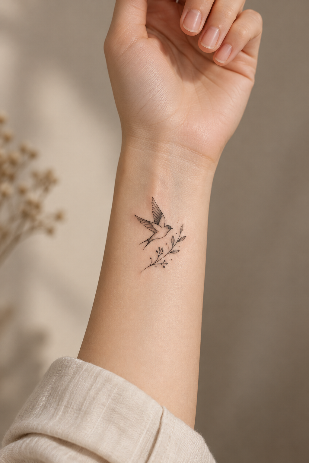 Small Bird tiny wrist tattoo idea for women