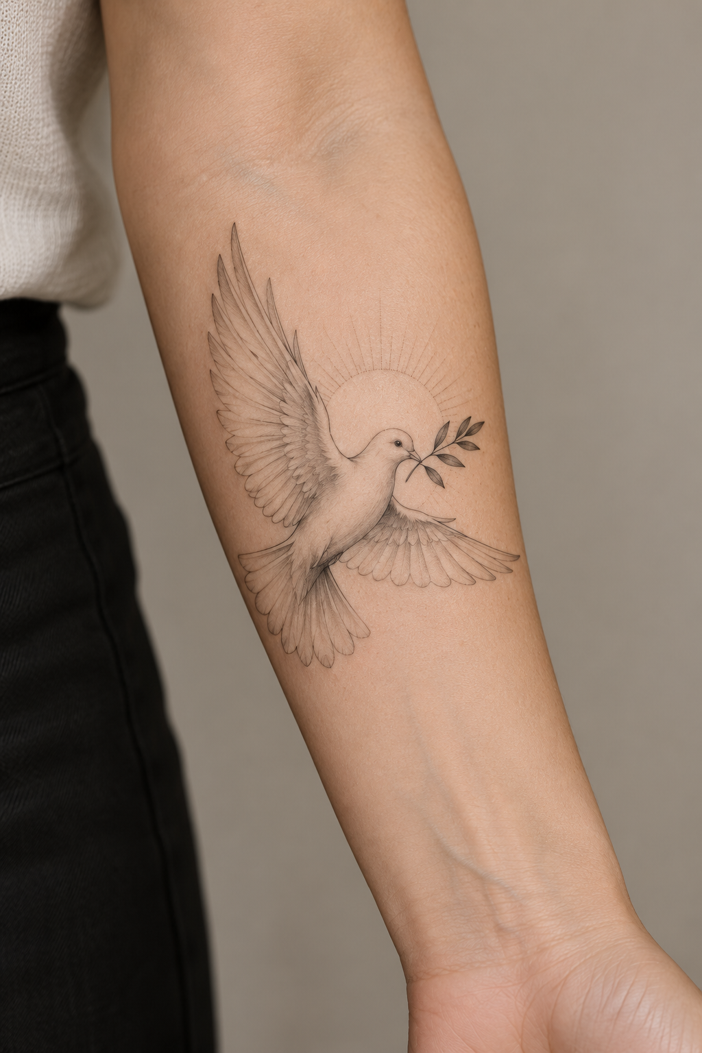 Fine line dove on the inner forearm fine-line biblical tattoos concept