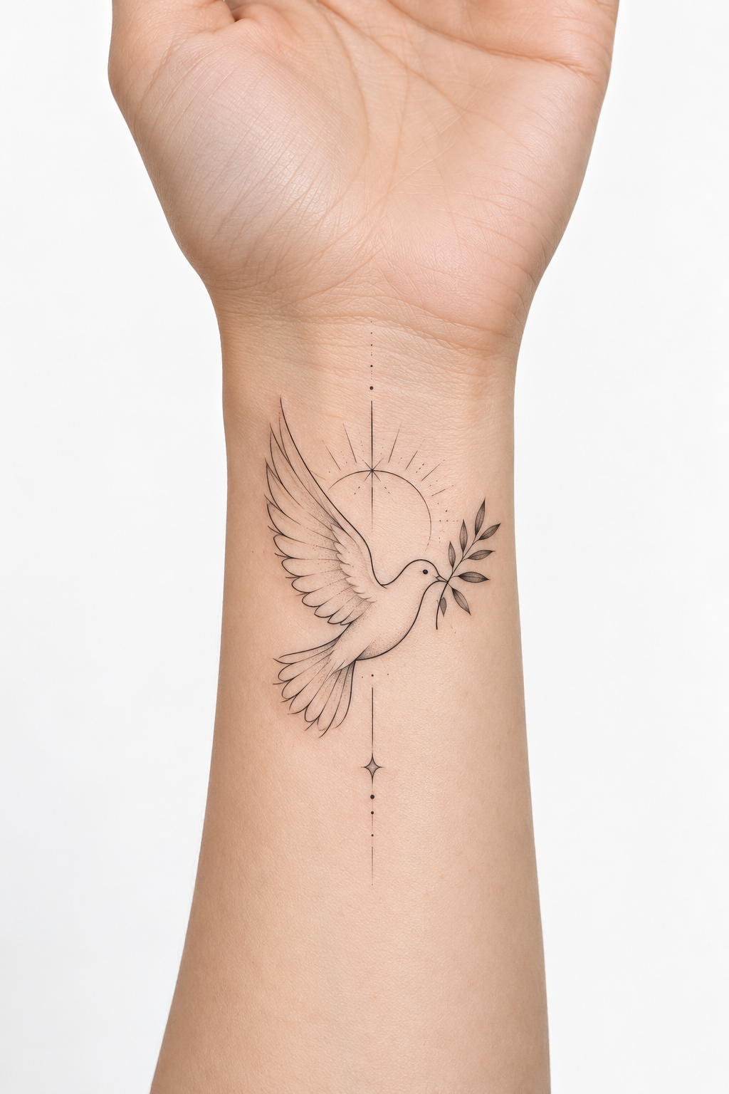 Dove tattoo on the inner wrist fine-line biblical tattoos concept