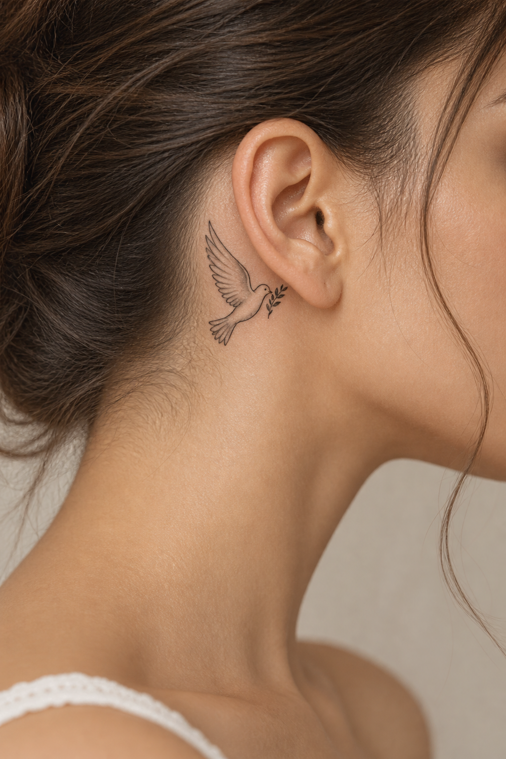 A small dove works behind the ear fine-line biblical tattoos concept