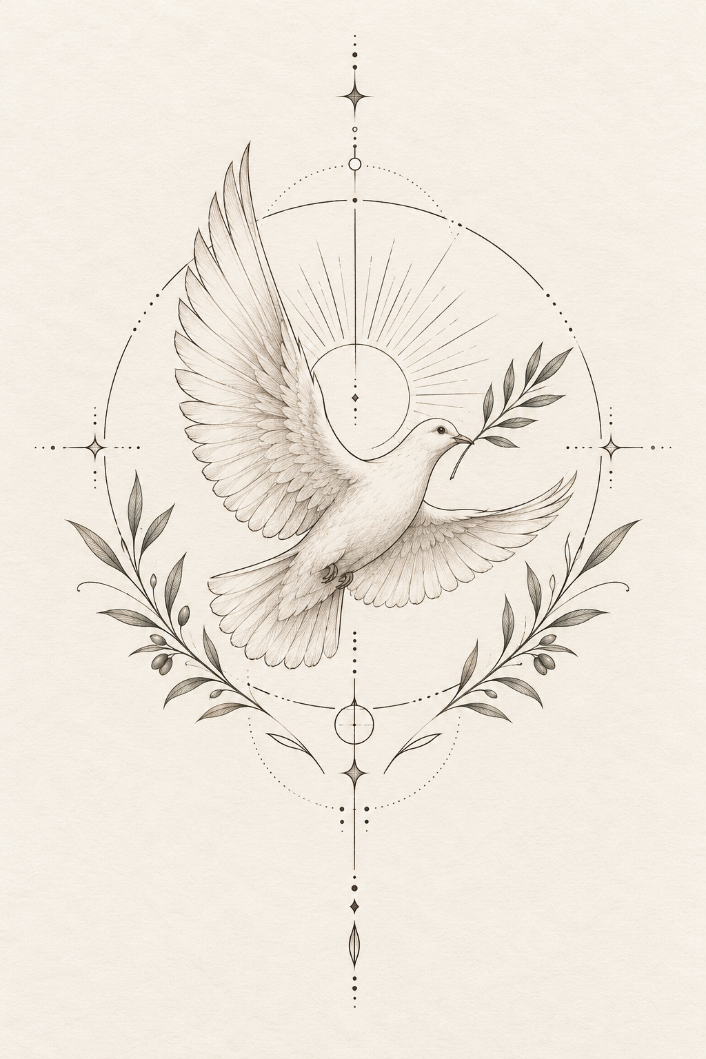 Upper back placement for a circular dove tattoo fine-line biblical tattoos concept
