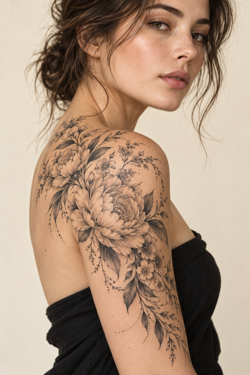 Floral Shoulder Piece meaningful tattoo ideas for women concept