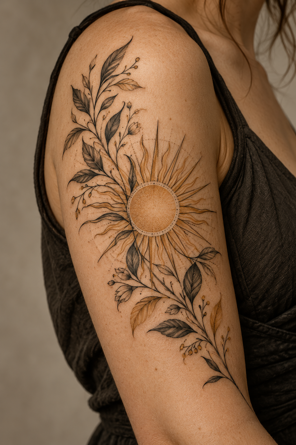 Botanical Sun on the Upper Arm meaningful tattoo ideas for women concept