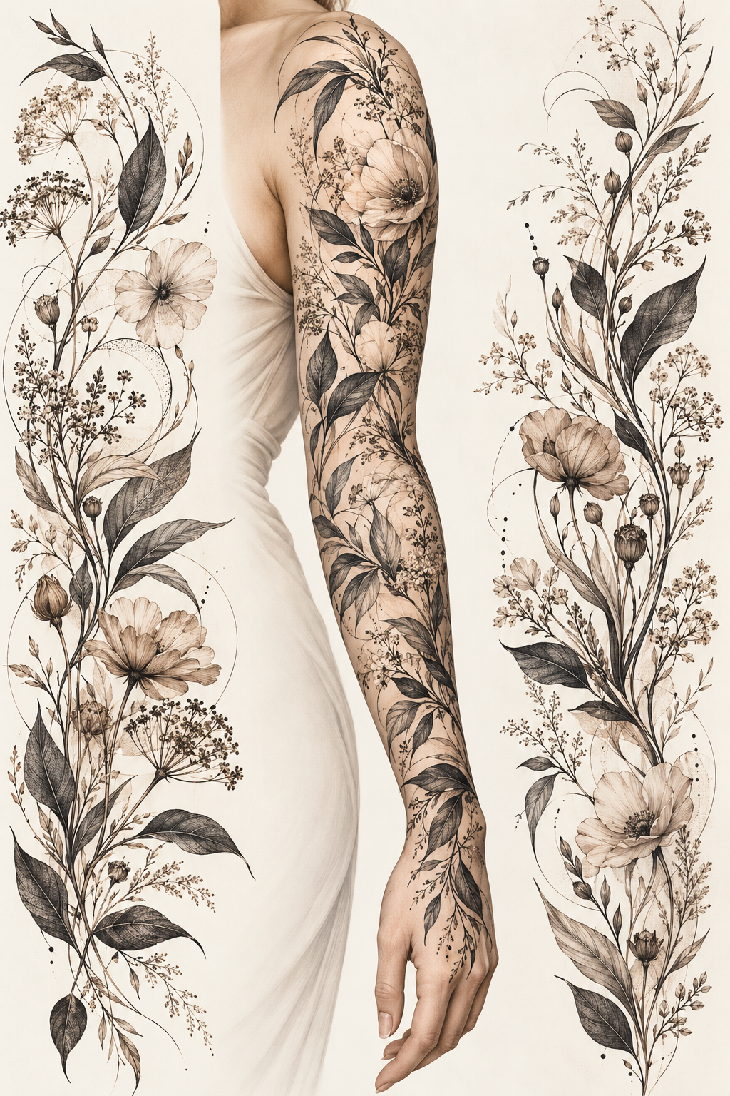 Botanical Sleeve meaningful tattoo ideas for women concept
