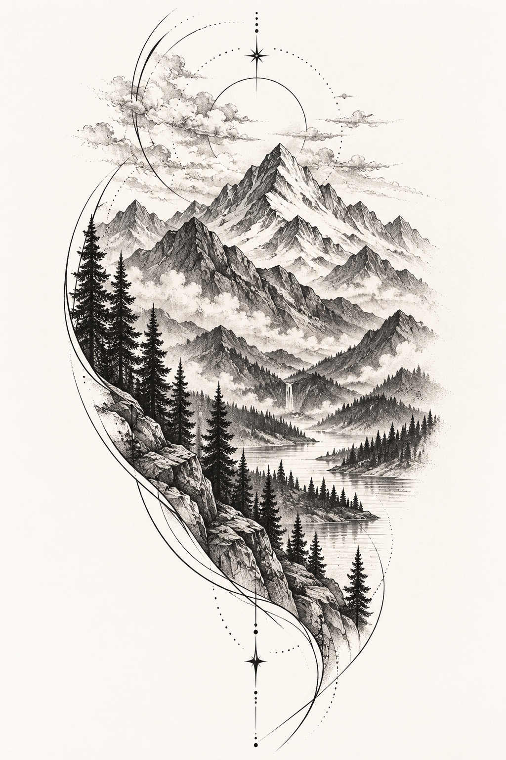 Mountain Landscape on the Thigh meaningful tattoo ideas for women concept