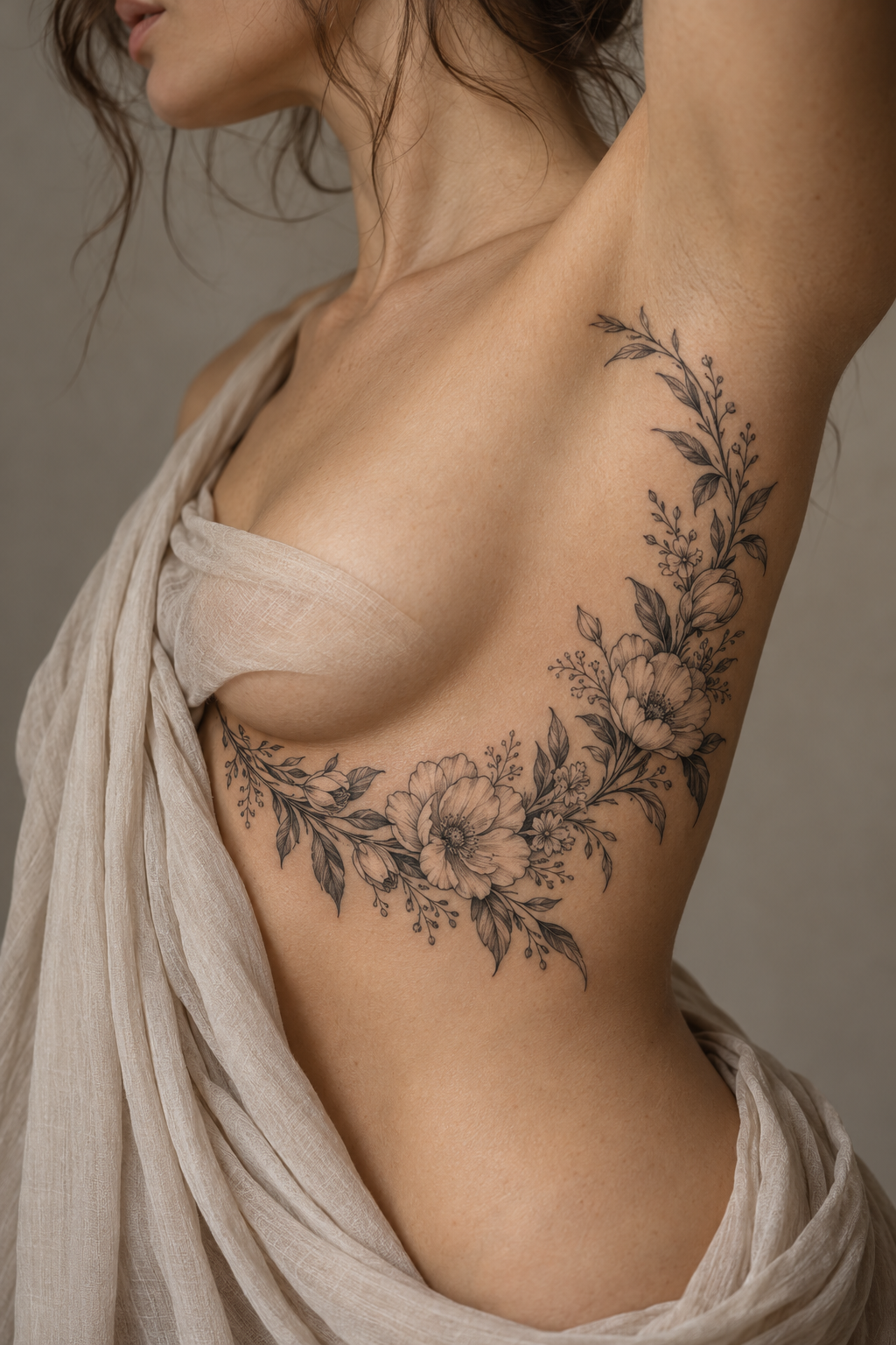 Floral Wreath on the Ribs meaningful tattoo ideas for women concept