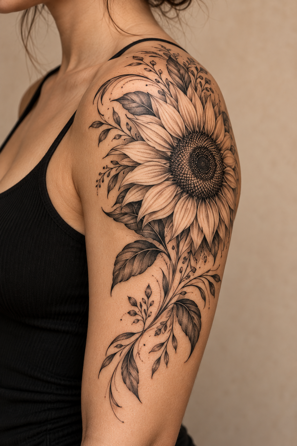 Sunflower Shoulder Piece meaningful tattoo ideas for women concept