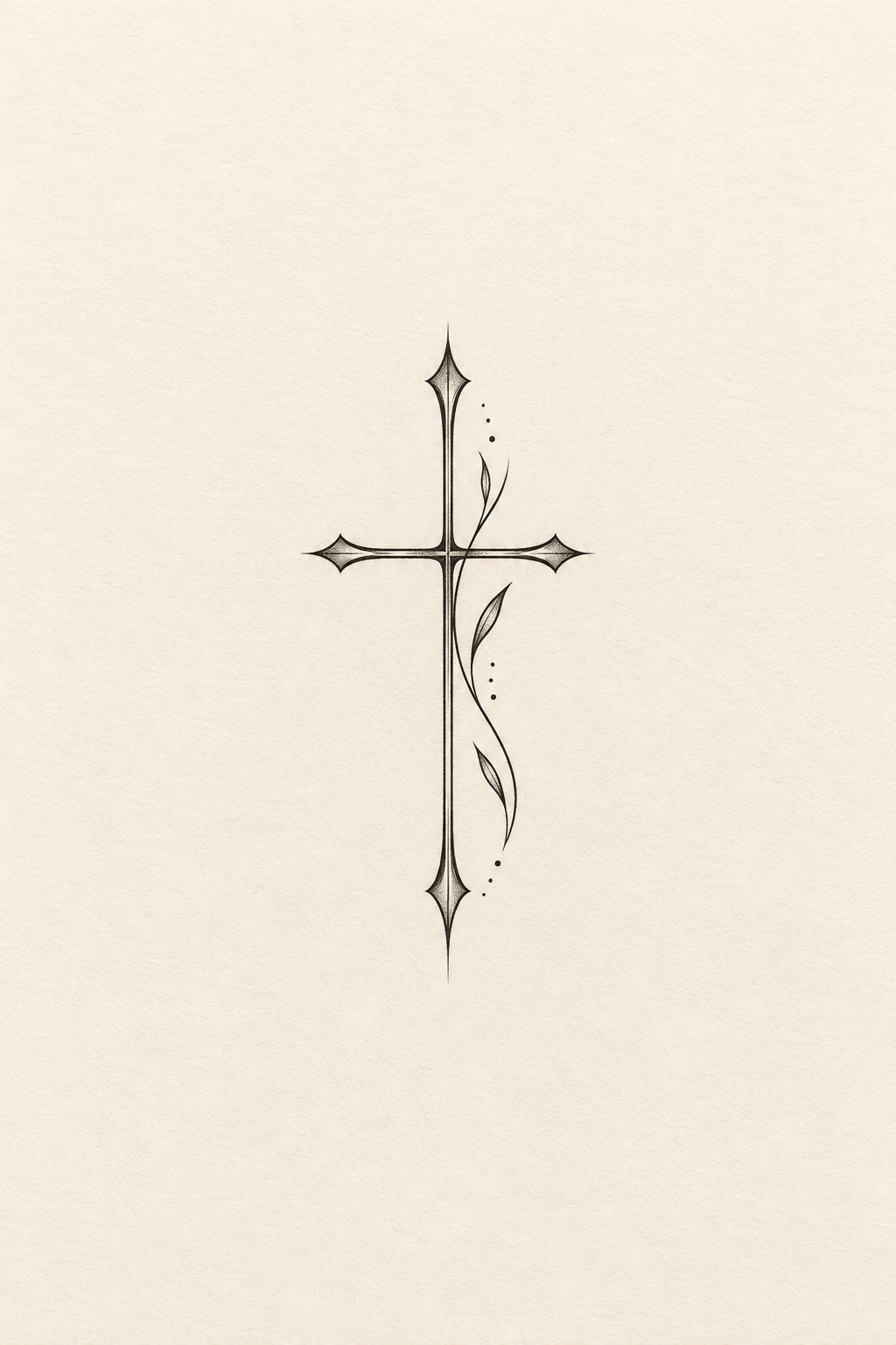 minimal Christian tattoos for men: small cross with blessed on the side