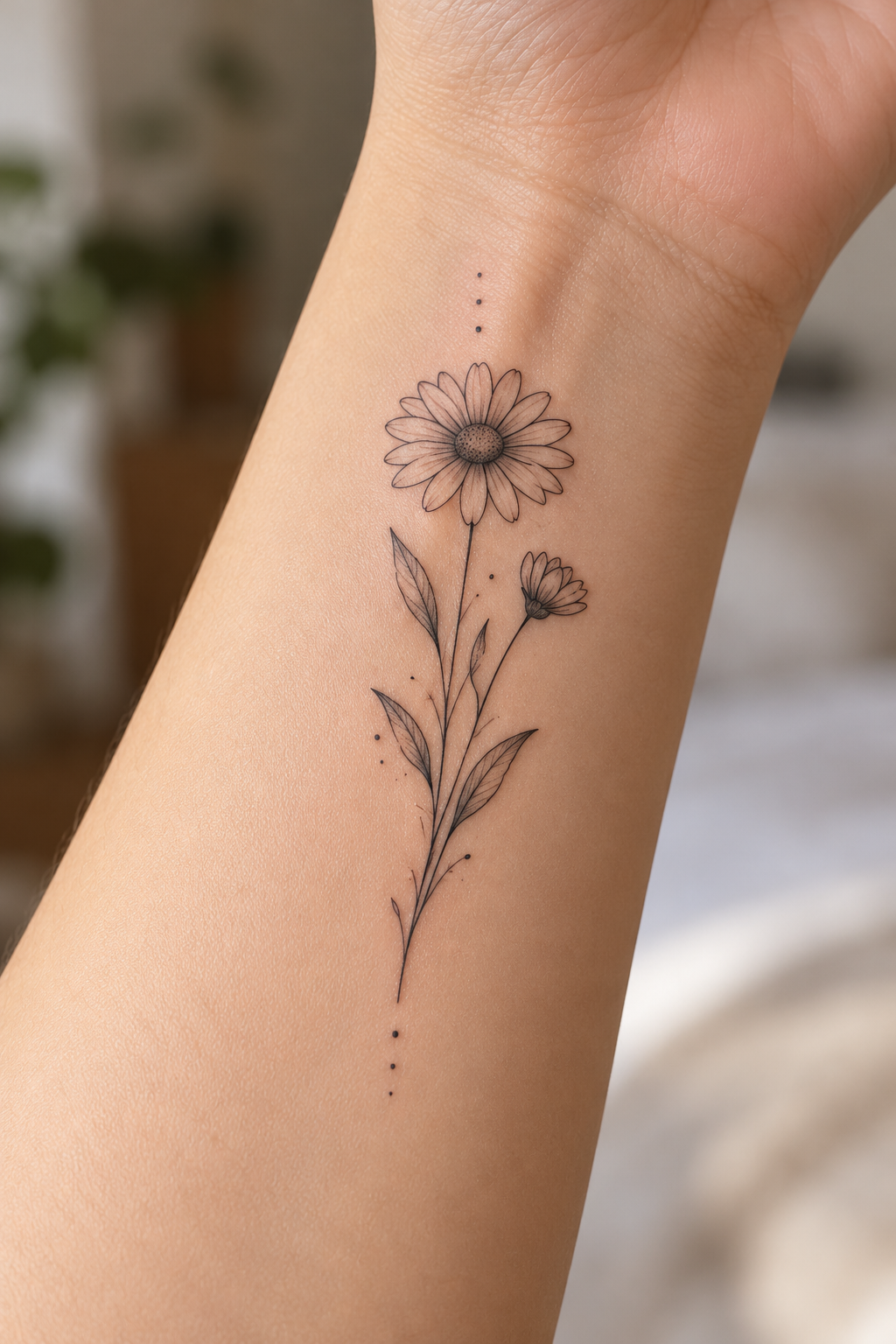 Daisy stems on the forearm minimalist flower tattoo idea