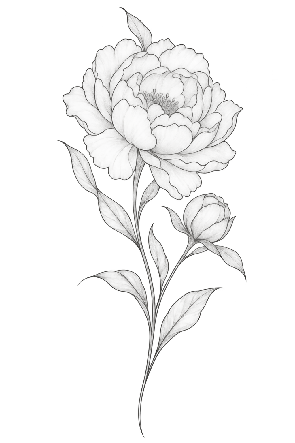 Peony on the thigh minimalist flower tattoo idea