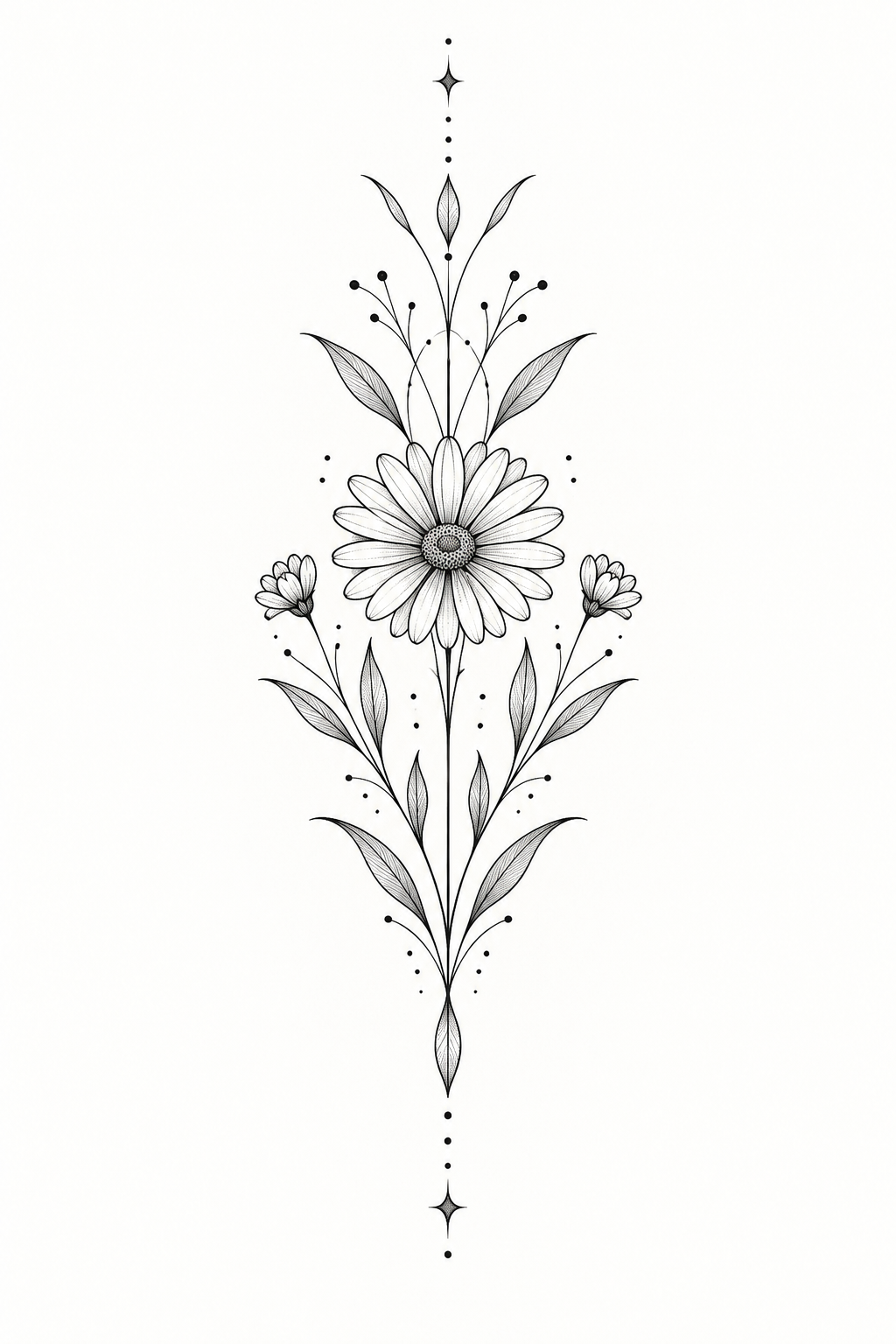 Sternum tattoo with a central flower minimalist flower tattoo idea