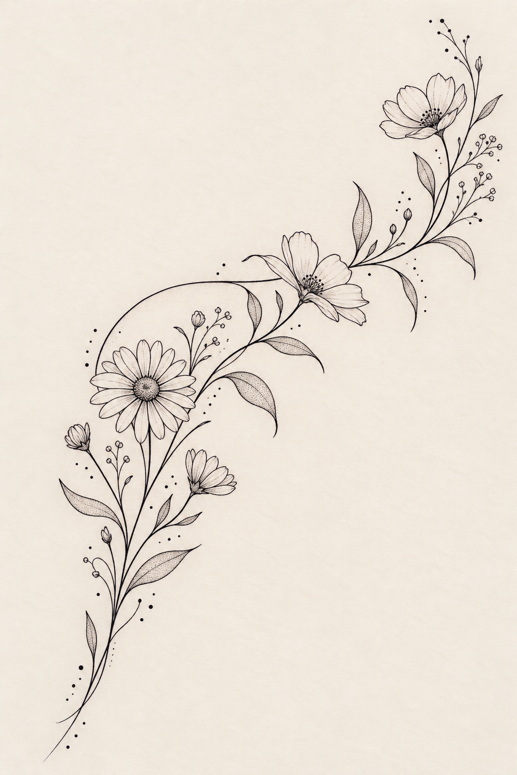 Flowers curving over the shoulder minimalist flower tattoo idea