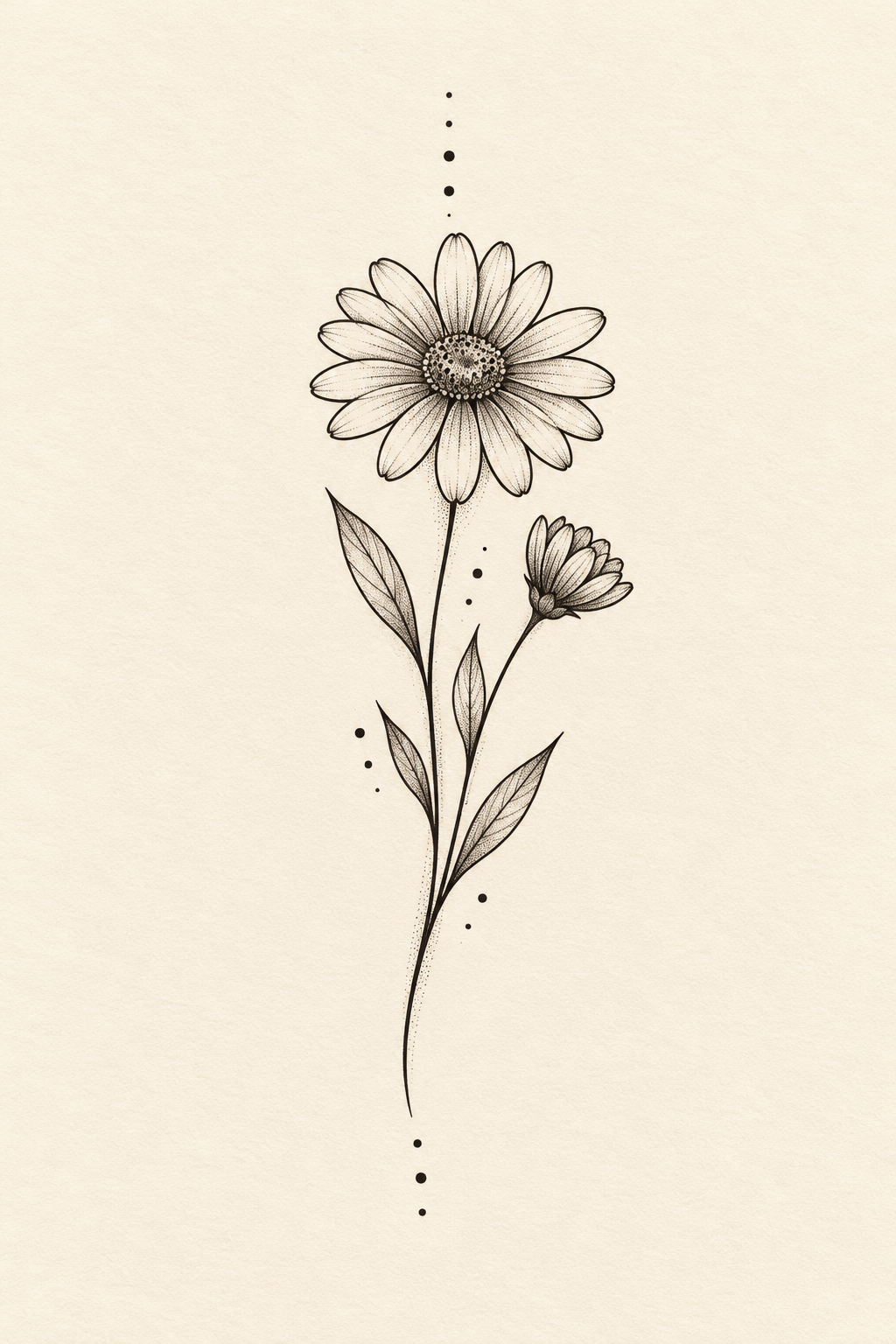 Daisy stem along the shin minimalist flower tattoo idea
