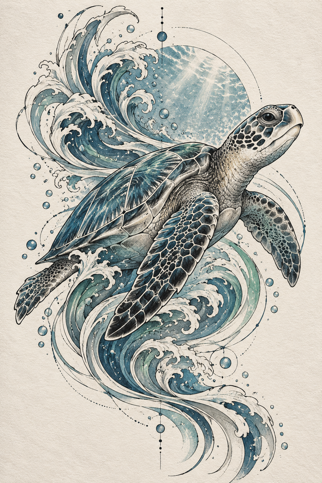 Sea turtle tattoo ideas: vibrant chest sea turtle design