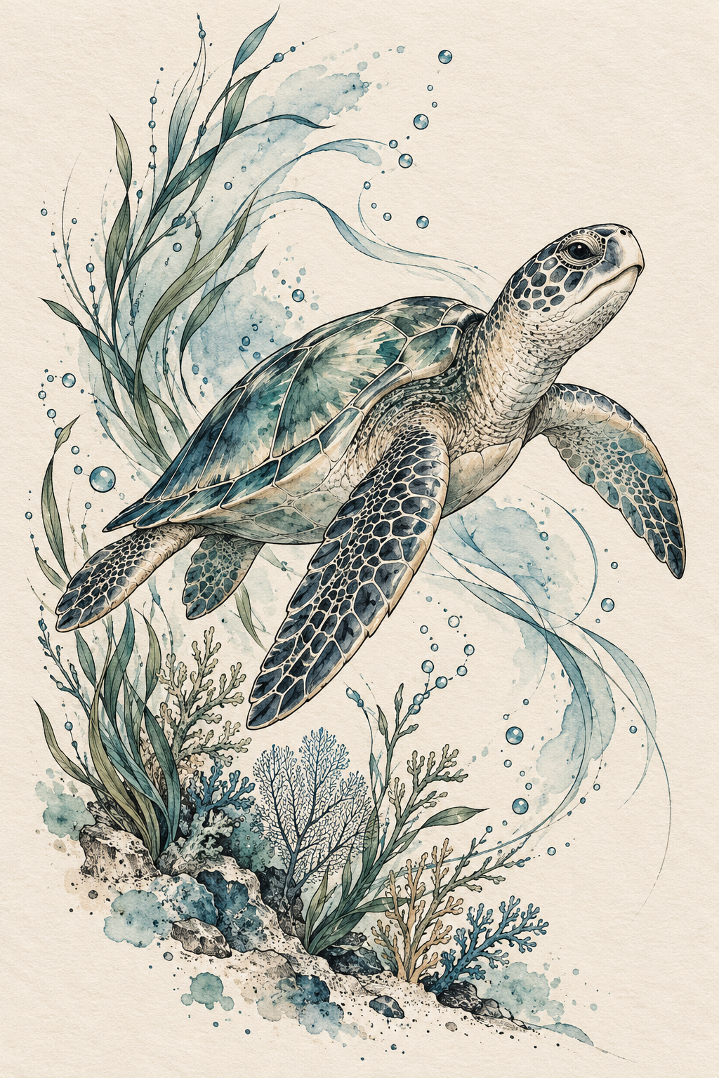Sea turtle tattoo ideas: watercolor side sea turtle design