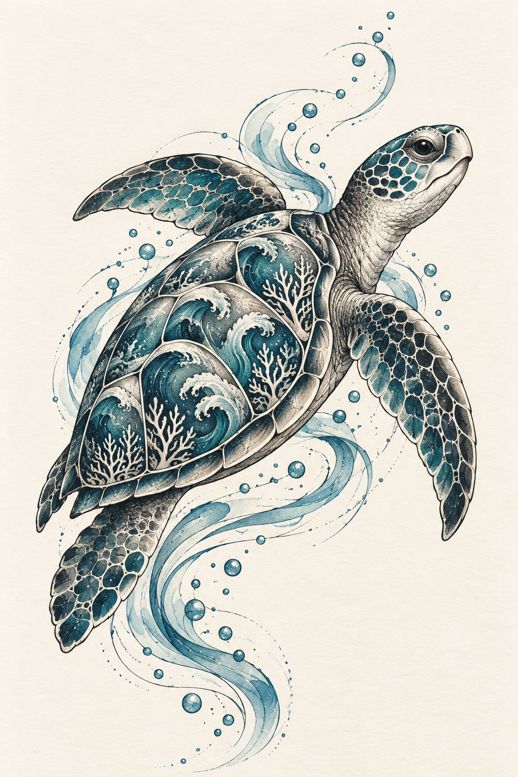 Sea turtle tattoo ideas: sea turtle and waves sea turtle design