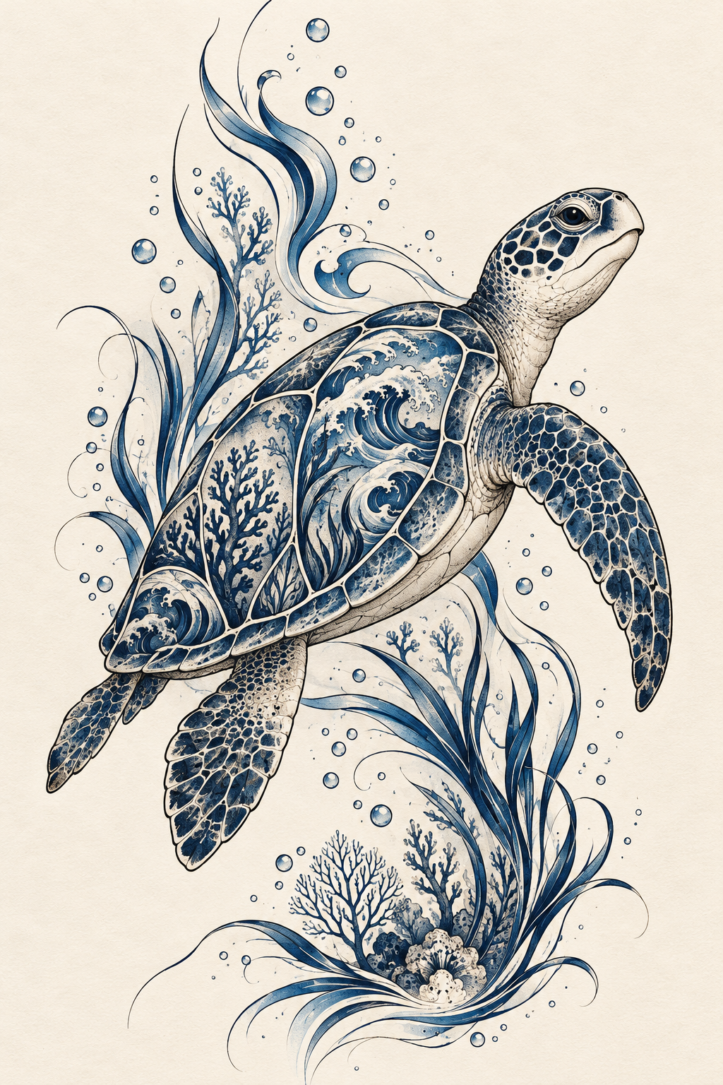 Sea turtle tattoo ideas: moonlit sea turtle sea turtle design