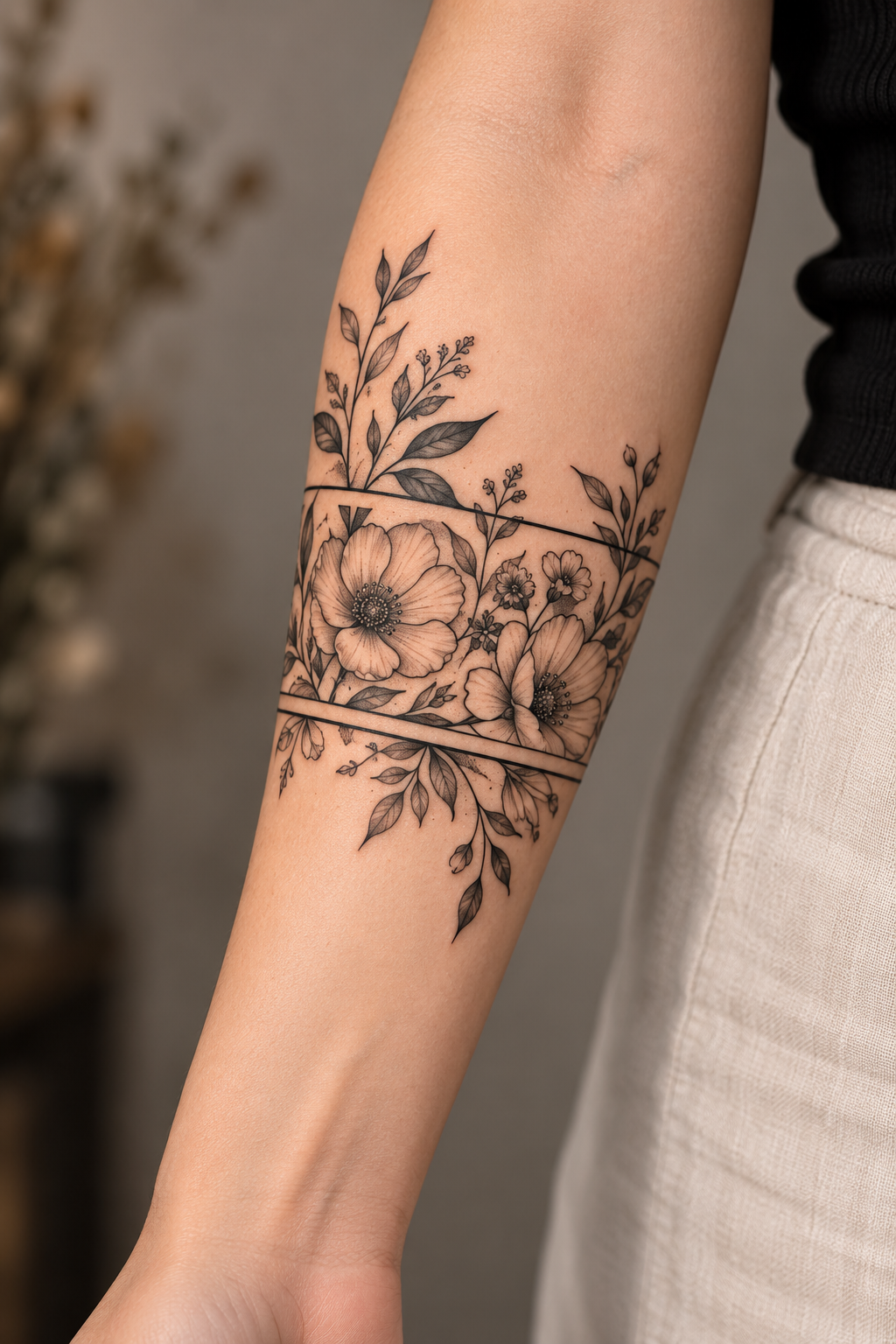 Wildflower Cuff floral tattoo sleeves idea