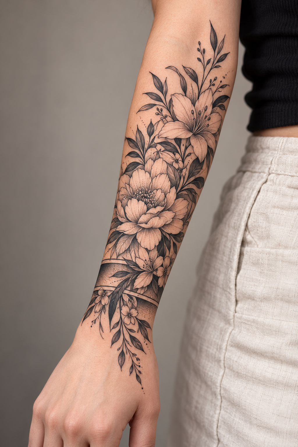 Floral Blackwork floral tattoo sleeves idea