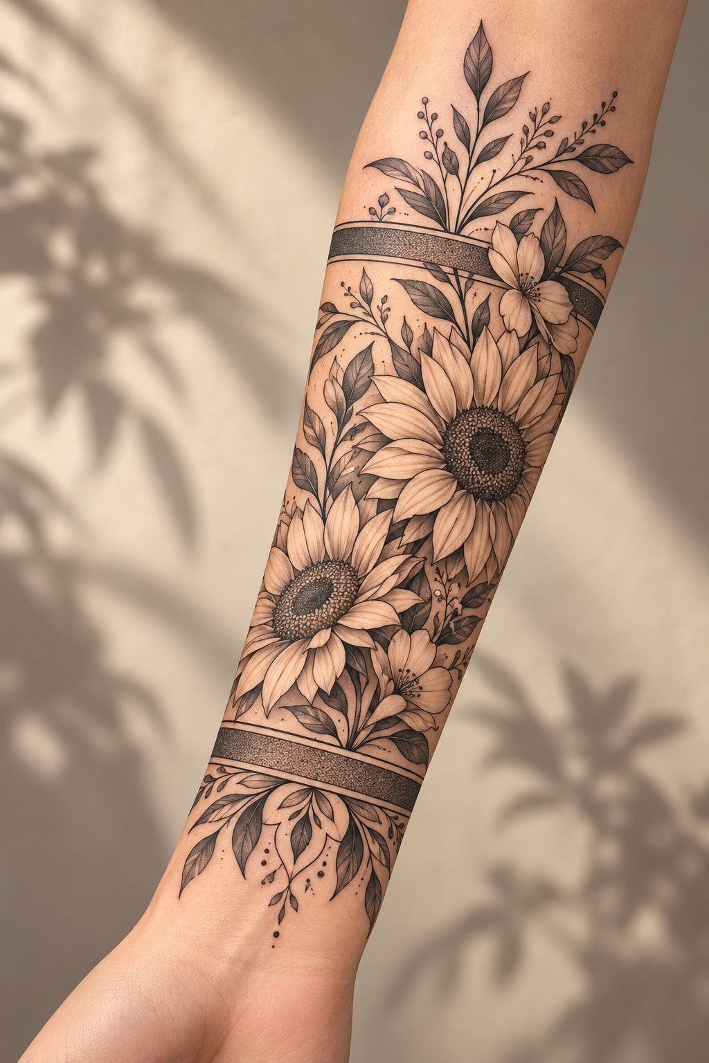 Sunflower Panel floral tattoo sleeves idea