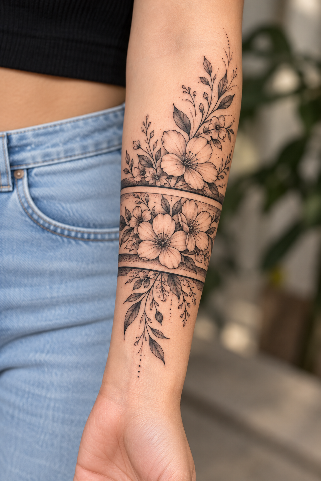 Tiny Flower Cluster floral tattoo sleeves idea