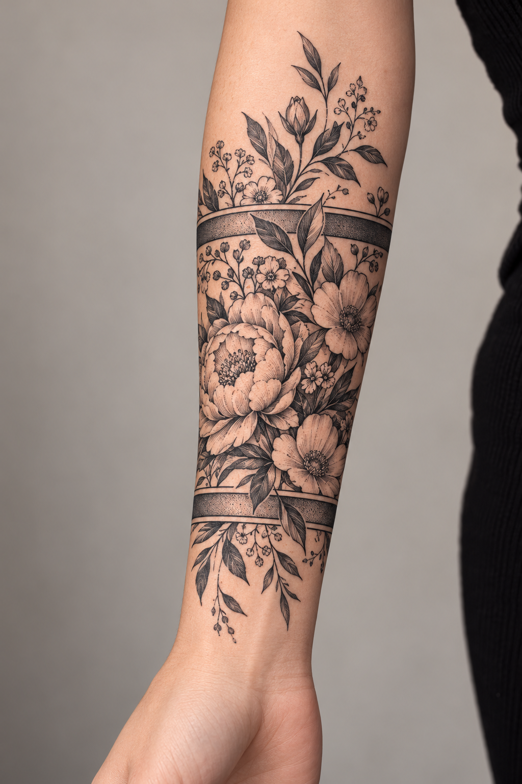 Vintage Floral Band floral tattoo sleeves idea