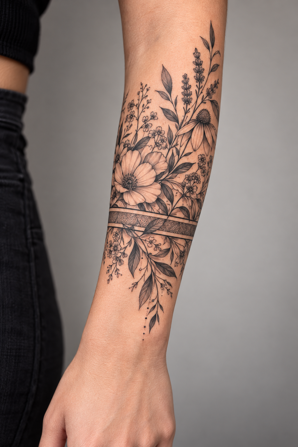 Mixed Wildflower Cuff floral tattoo sleeves idea
