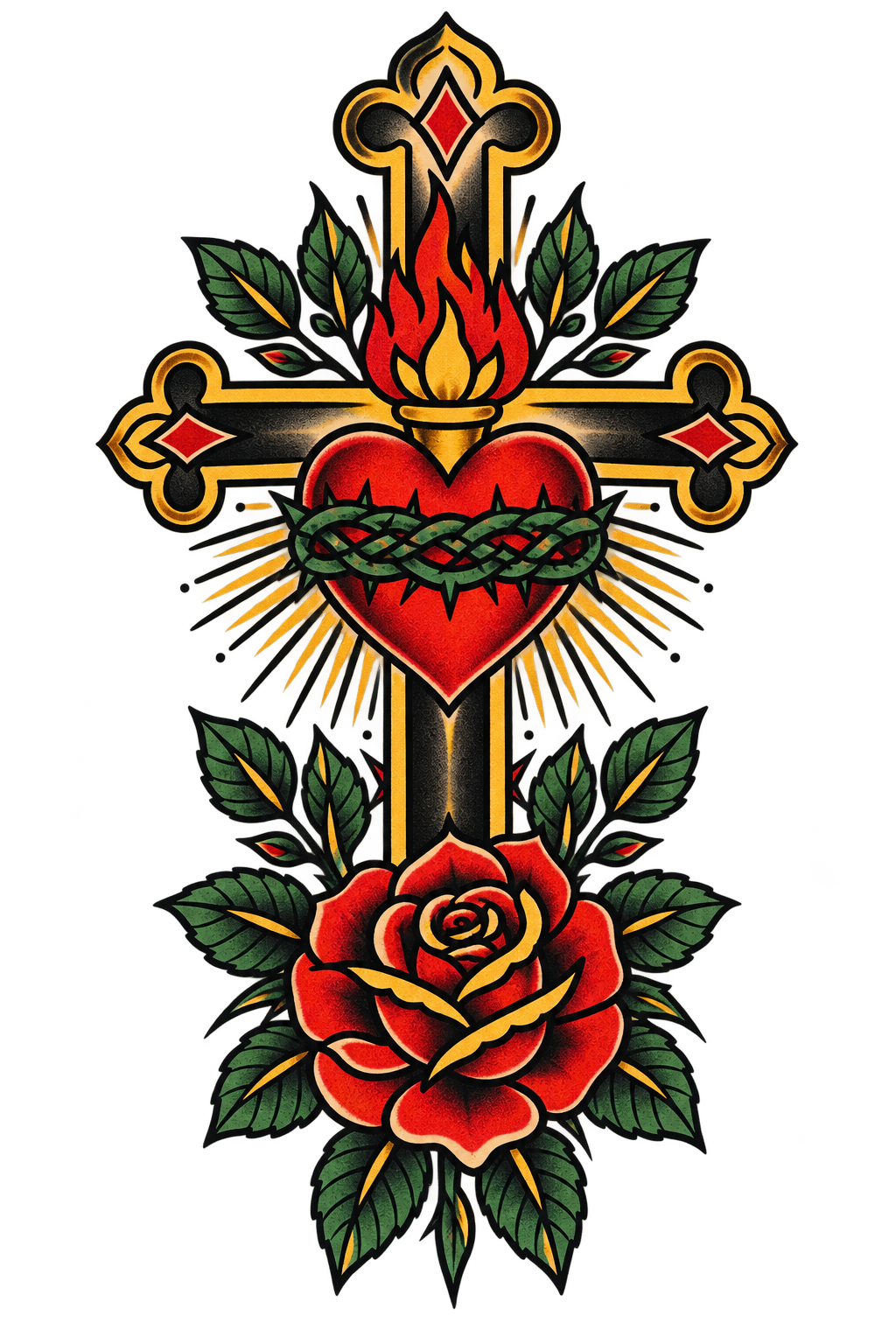 Rose-and-cross-Christian-tattoo-concept