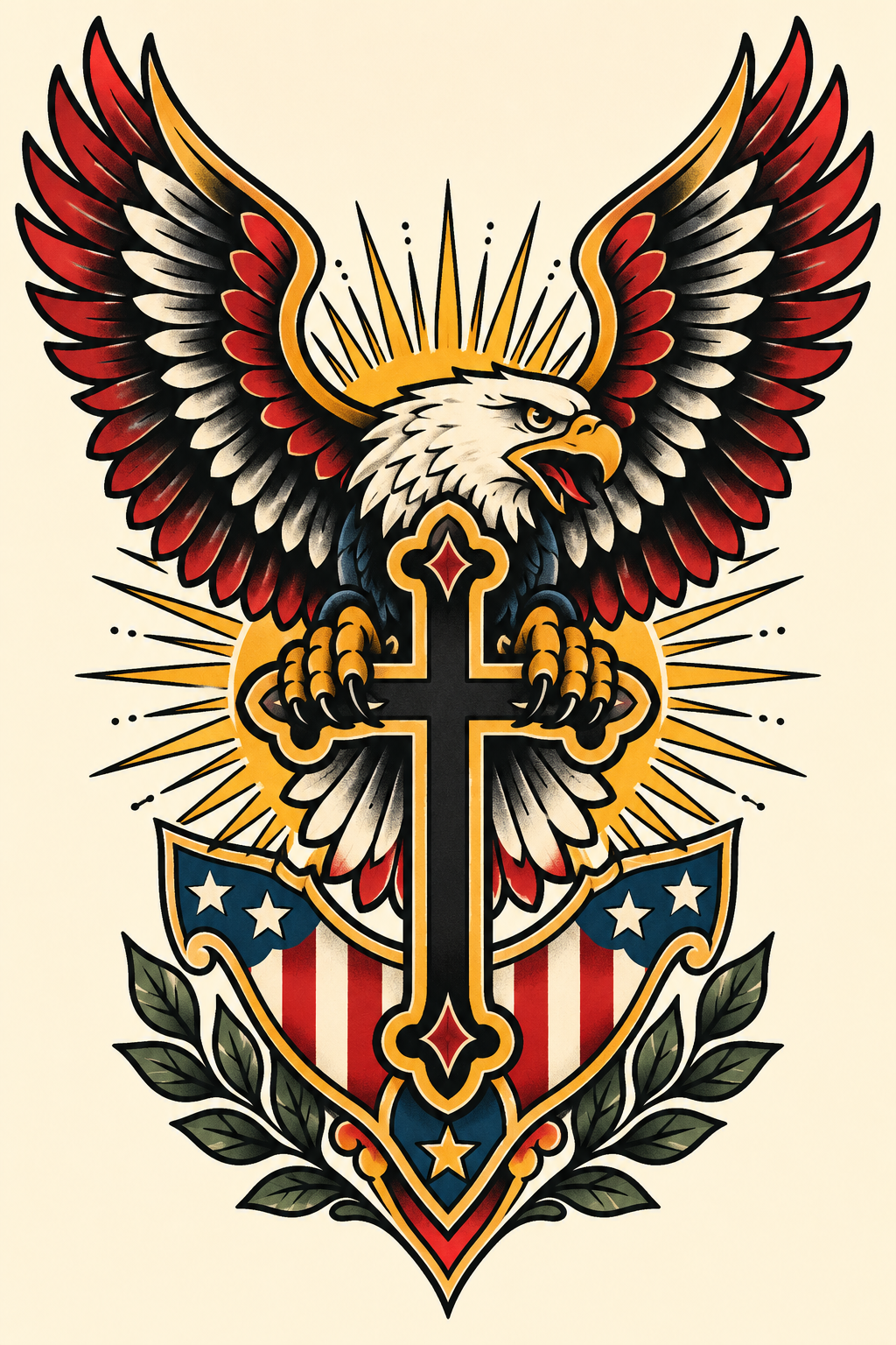 American-eagle-and-cross-Christian-tattoo-concept