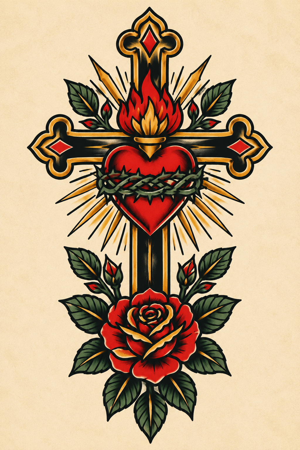 Cross-with-rays-Christian-tattoo-concept